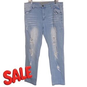 VIP JEANS Light Wash Distressed Plus Size